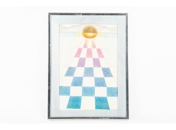 Surrealist Colored Pencil Drawing Framed Sunset