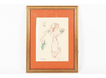 Signed Chagall Print In Vintage Frame