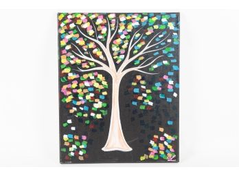 Contemporary Tree Of Life Colorful Signed 'AL' On Canvas