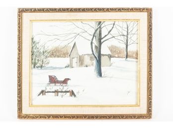 Signed 'GC' Oil Painting On Canvas Winter Country Scene Framed