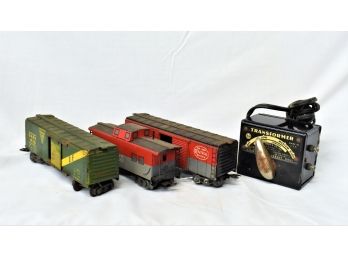Marx O Scale Tin Litho Train Cars And Transformer