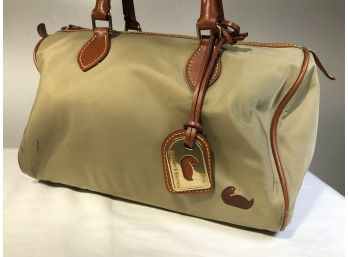 Fantastic DOONEY & BOURKE Tan Nylon & Leather Handbag W/Fuchsia Lining !