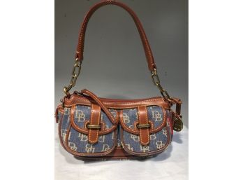 Wonderful DOONEY & BOURKE Denim Handbag W/Brown Leather Trim - GREAT BAG !