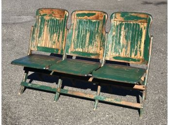 Fantastic  Antique 'Triple Folding Bench'- Great Green Paint - GREAT SET !