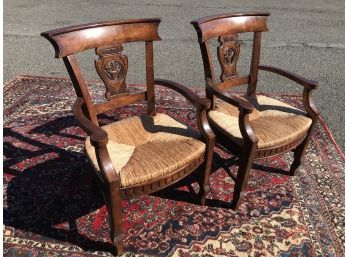 Pair Of Fantastic Rush Seat 'Country French' Arm Chairs By Hekman VERY High Quality