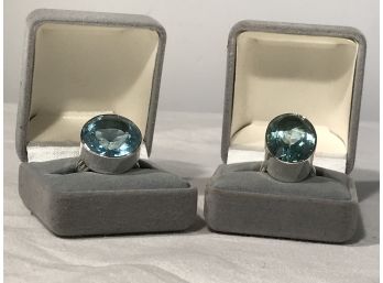 (J35) Two Fabulous Vintage Sterling Silver Cocktail Rings  HUGE Aquamarines (Round & Oval)