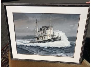 LISTED ARTIST - Tug Boat Watercolor SPAKOWSKY (Michael) - GREAT PIECE ! - LARGE !