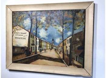 Beautiful Vintage French Painting 'Vacheresse' -  Oil On Board - Street Scene - Nicely Done