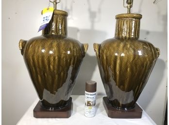 Pair Of Huge Vintage Green 'Vase' Lamps - Bought At Auction 25+ Years Ago HIGH QUALITY !