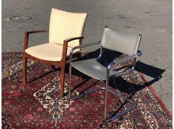Two Modern Chairs - One Is Baker Modern / One Is Chrome / Gray Leather