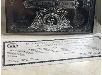 (J21) Two .999 Silver Two Dollar Bills Both W/Certificates PURE .999 Silver