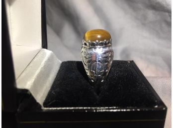 Beautiful Vintage Sterling Silver Ring W/'Tiger Eye' - VERY Pretty Ring
