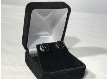 (J34) Great Pair Of Sterling Silver &  Onyx Earrings In Original Box