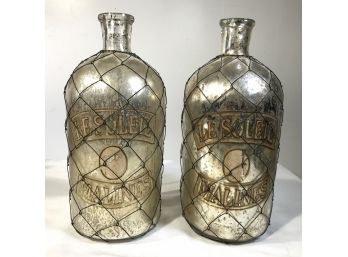 Two LILLIAN AUGUST Decorative Mercury Glass Bottles 'French Reproductions'