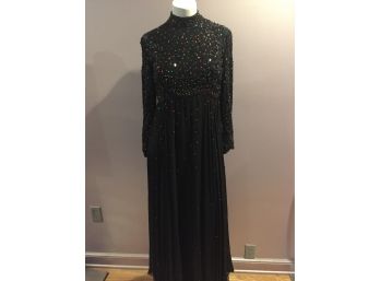 Circa 1968 Sequined Bodice With Chiffon Floor Length Dress Size 10