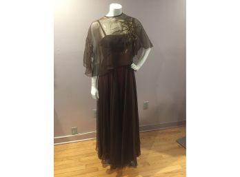 Vintage Custom Made Brown Gown With Cape 1974