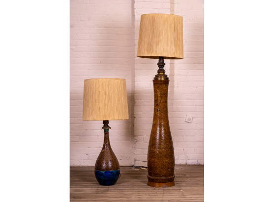 Pair Of Vintage Cork Lamps