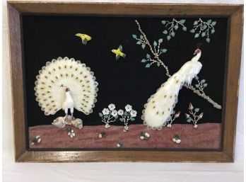 Ca. 1970s Cocquiage Capiz Shell Art Of Peacocks