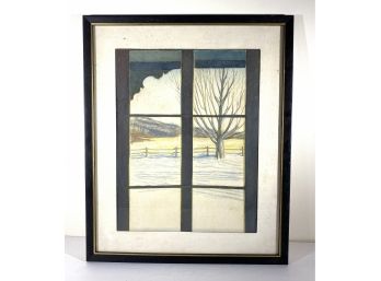 Orinigal Watercolor - Snowy Scene Through Windows