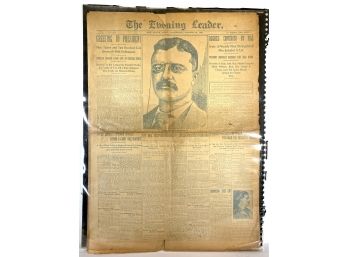 Antique - Original - 1901 - The Evening Leader - Theodore Roosevelt Visits New Haven