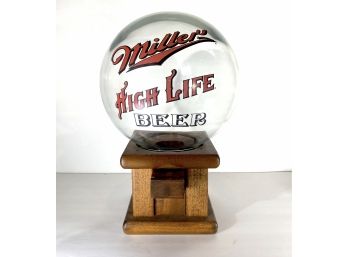 Vintage - Miller High Life - Wood And Glass Globe Bartop Peanut Dispenser.