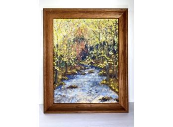 Vintage - Impressionist Fall Scene By A Stream - Original Oil On Canvas