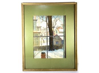 1937 - Original Water Color - Agostini - 'Looking Through Our Back Window' New Haven Paint & Clay Club Exhibt