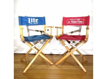Pair - Vintage Miller & Lite Beer - Directors Chairs
