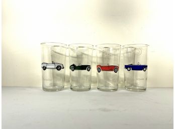 Vintage Mobile Oil - Ferrari, Porsche, Jaguar And Simca Oceane - Set Of 4 Tumblers