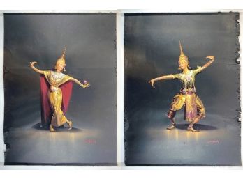 Vintage Pair - Gouache Painting - Thai Dancers - Artist - Signed B. Nyang
