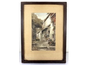 Antique - S. Endacott - Clovelly Fishermans Cottage - Framed Print -