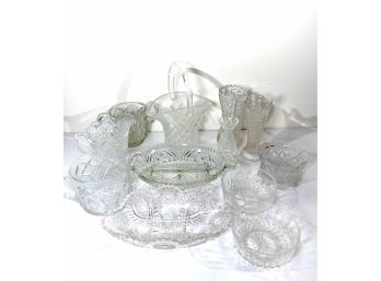 Mixed Group Of 12 Pressed Glass Pieces