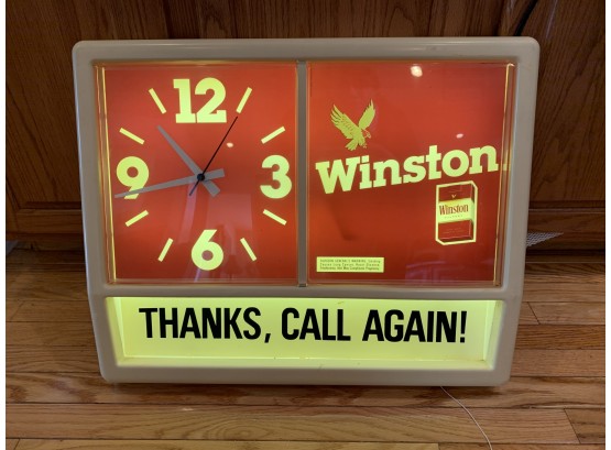 Vintage Winston Cigarette Lighted Clock Display Sign