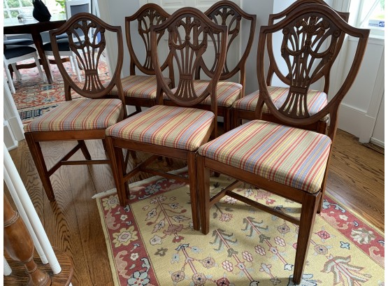 Six Antique Wheat Shield Back Dining Chairs
