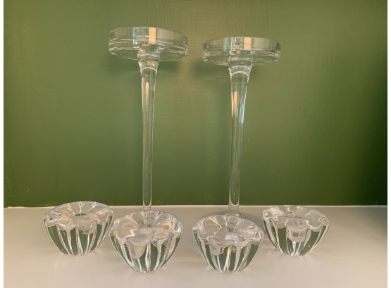 Group Of Crystal Candleholders Including Orrefors & Calvin Klein