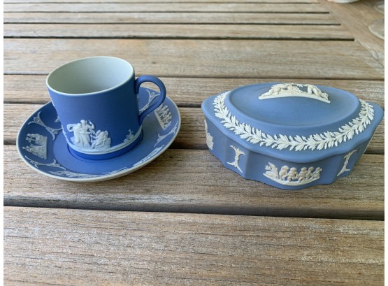 Wedgwood Jasperware Tea Cup & Saucer And Lidded Dish