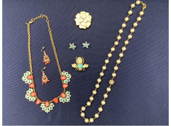 Stylish Costume Jewelry Including Coral & Light Blue Statement Necklace
