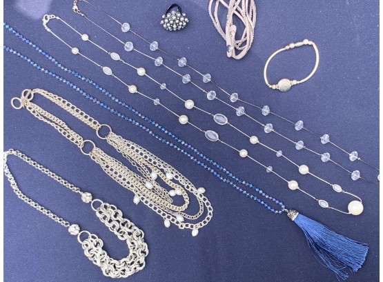 Collection Of Silver, Smokey Grey & Blue Costume Jewelry