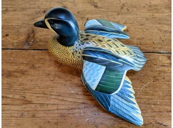 One Of A Kind Hand Painted Multi Colored Carved And Polychromed Sculpture Of A Duck