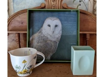 Owl Platter, Vase And Measuring Cup