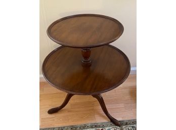 Mahogany Queen Ann Style 2 Tier Dumbwaiter Table  Circular Plates On A Tripodal Base