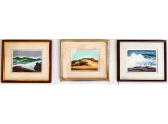 Set Of 3 Framed Acrylic Beach Scene Paintings