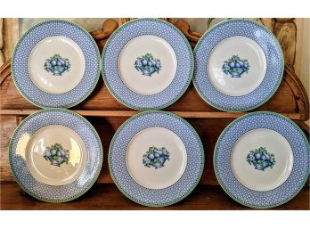 Set Of Six Villeroy And Boch Plates In Blue With Fruit Basket - Provence Cassis Pattern