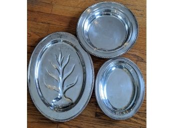 Set Of 3 Silver Serving Pieces - 2 Bowls And 1 Tray