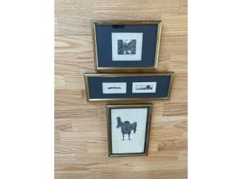 Set Of 3 Black And White Lithographs By Leo Baskin In Gold Washed Frames