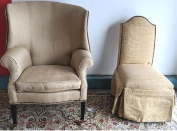 Lillian August Chair Wing Back And Armless Burlap Chair