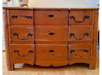 Early American Antique Pine Chest With Three Weathered Drawers  Circa 1850 - 1890