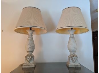 A Pair Of Vintage Hand Painted Wooden Lamps With Grape Motif