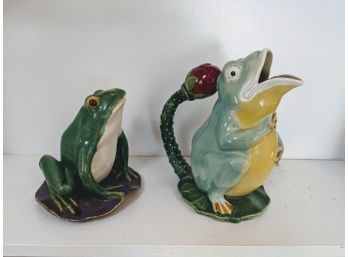 Set Of 2 Ceramic Frogs - 1 Pitcher