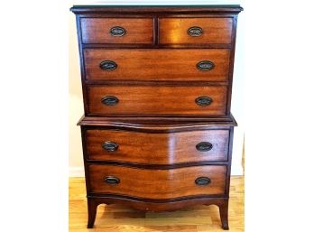 Tall Antique Georgian Chest On Chest  Dresser With Rare Eagle And Serpent Oval Brass Drawer Pulls Hepplewhite